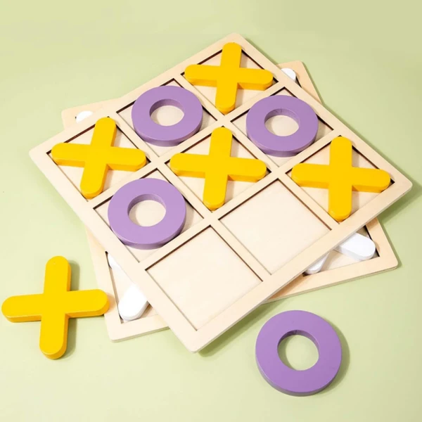Joc X și 0 din Lemn, Tablă Tic-Tac-Toe 30×30 cm, Culori Aleatorii 3+ ani - LUDIRO