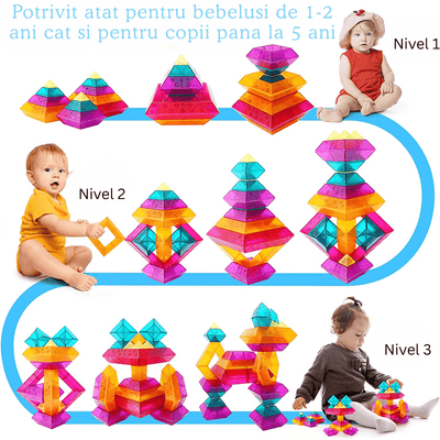 Set 30 Piese Colorate de Stivuit pentru Copii, Jucarie Educationala STEM, Usor de Apucat - LUDIRO