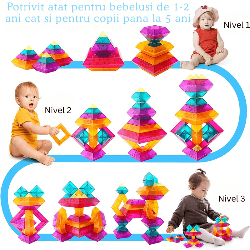 Set 30 Piese Colorate de Stivuit pentru Copii, Jucarie Educationala STEM, Usor de Apucat - LUDIRO
