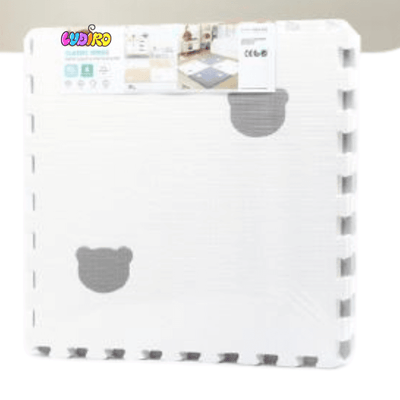 Covor Puzzle LUDIRO, 4 Piese 60x60 Cm, Spuma EVA, Protectie, Design Ursulet, Alb Gri - LUDIRO