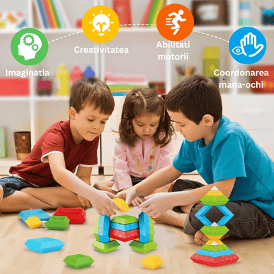 Set 30 Piese Colorate de Stivuit pentru Copii 1-5, Jucarie Educationala STEM - LUDIRO