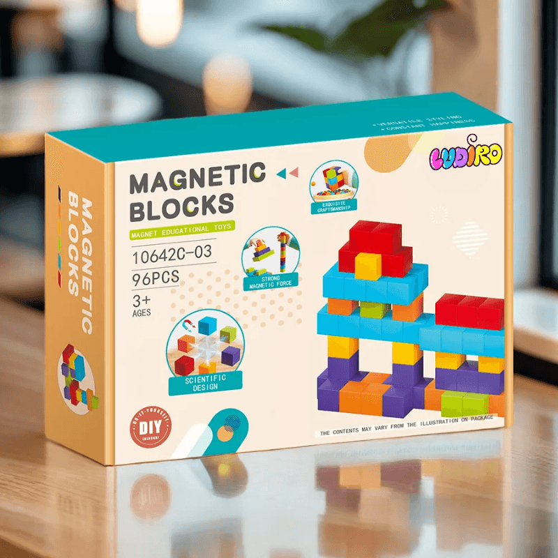 Set Cuburi Magnetice Educative 3D Ludiro, 96 Piese pentru Creativitate, Logica si Dezvoltare STEM - LUDIRO