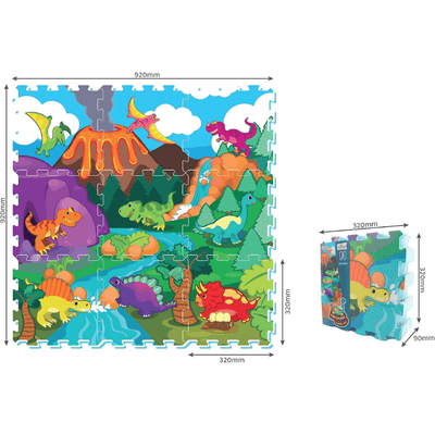 Covor Puzzle din Spuma EVA pentru Copii Ludiro, Set 9 Piese Educationale cu Lumea Dinozaurilor - LUDIRO