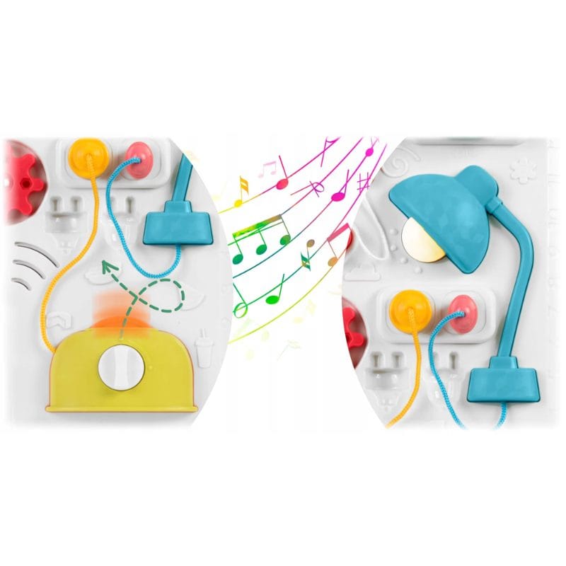 Masuta Educativa cu Activitati Montessori 2 in 1, Jucarie Muzicala, Lampa LED, Prajitor de Paine, Pian, Numere, Culori si Forme, Elemente Mobile, Volum Reglabil, + 1 An - LUDIRO