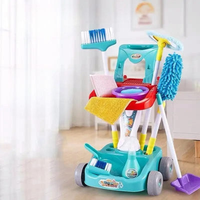 Set de Curatenie pentru Copii, Carucior cu 22 Accesorii, Ideal pentru Imitarea Parintilor si Invatarea Responsabilitatii, Set Complet cu Perii, Matura, Mop si Pulverizator, + 3 Ani - LUDIRO