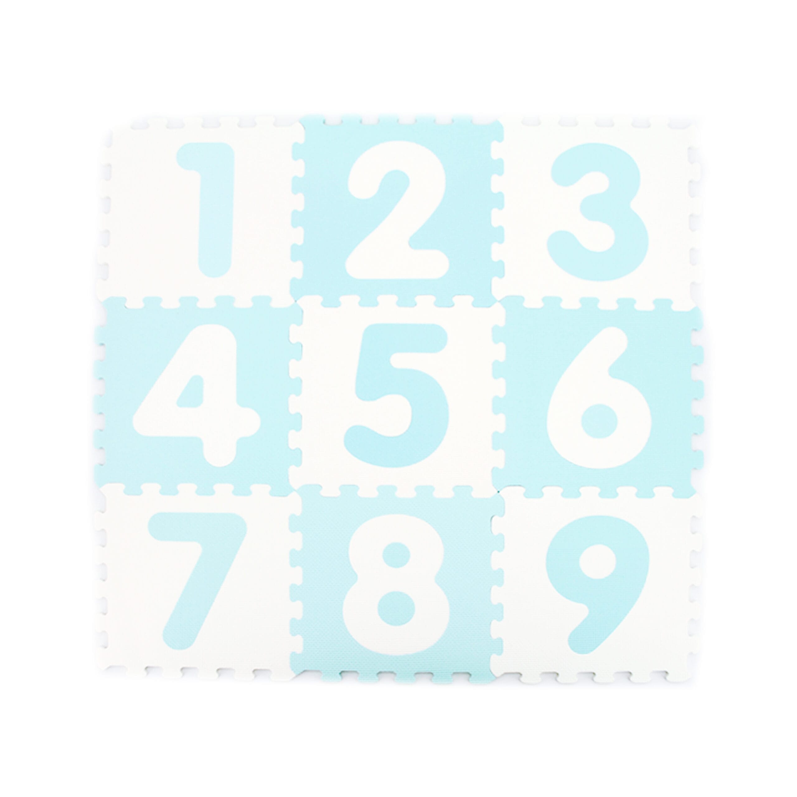 Covor Puzzle Antibacterian LUDIRO cu Cifre 1-9, 9 Piese 32x32 cm, Spuma EVA cu Ioni de Argint, Alb Bleu - LUDIRO