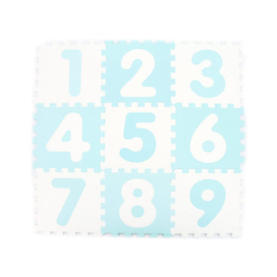 Covor Puzzle Antibacterian LUDIRO cu Cifre 1-9, 9 Piese 32x32 cm, Spuma EVA cu Ioni de Argint, Alb Bleu - LUDIRO