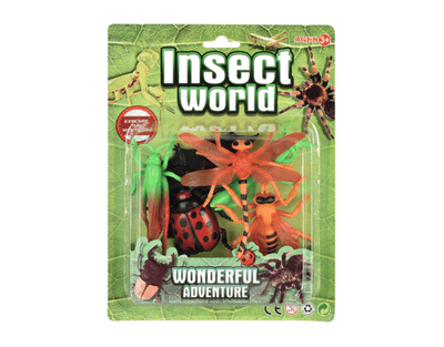 Set 5 Figurine Insecte si 1 Liliac, Culori Vii, Plastic, Dimensiune 10 Cm, + 3 Ani - LUDIRO