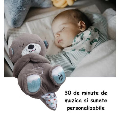 Resigilat - Ursulet de Plus Interactiv cu Efecte Luminoase si Muzicale, Functie de Imitare a Respiratiei, Jucarie Ideala pentru Imbunatatirea Somnului, Gri, + 1 An, Utility One - LUDIRO