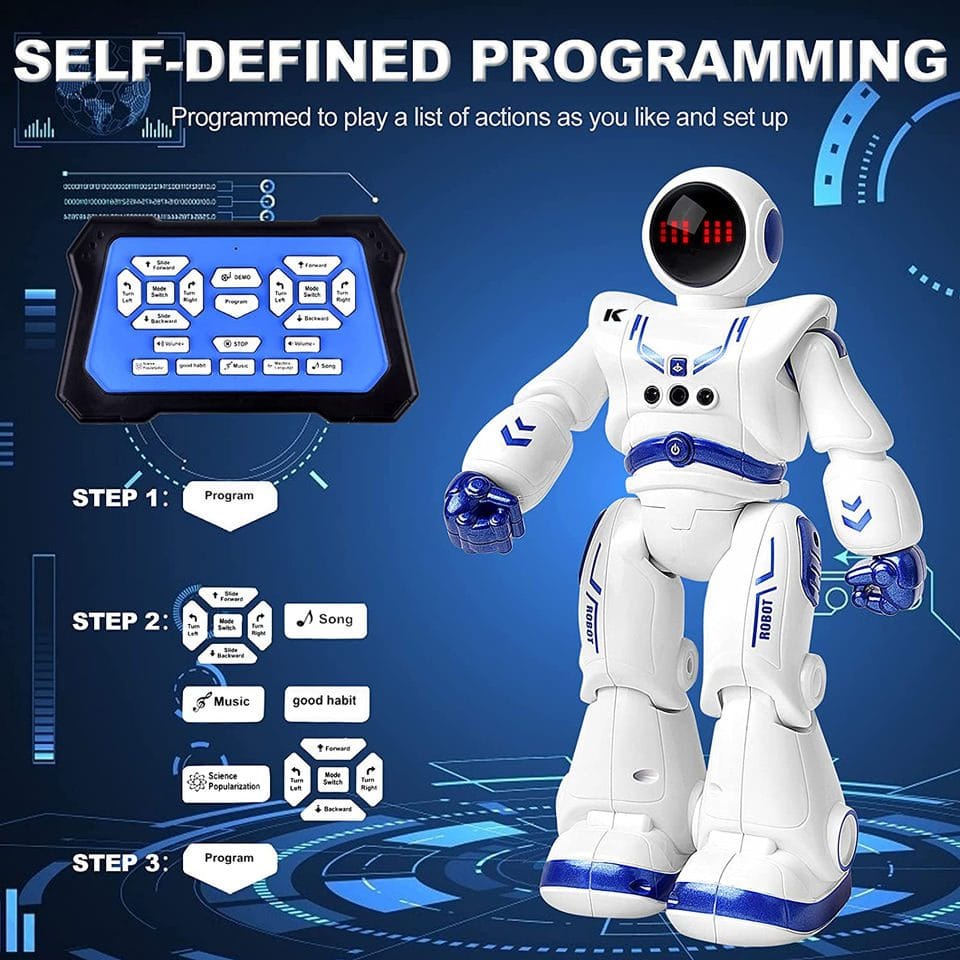 Resigilat - Robot Inteligent JJRC R18 Astronaut Controlabil prin Gesturi, Cu Telecomanda, 27x8.5x16 Cm, 50 de Miscari, Cu Acumulator, Alb Albastru, + 8 Ani - LUDIRO