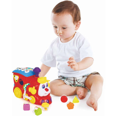 Trenulet de Jucarie Educativ cu Sunete si Lumini, Senzor de Impact, Functie Potrivire Forme, Rosu, 22x16x12 Cm, +18 Luni - LUDIRO