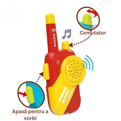 Walkie-Talkie pentru copii, Jucarie Interactiva cu Sunet Clar, Distanta Lunga de Comunicare, Buton de Apel Usor de Utilizat, Semnal Stabil si Design Ergonomic, + 3 Ani, Rosu Galben - LUDIRO