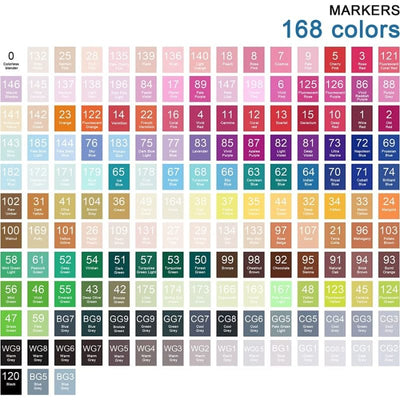 Set 168 Markere Profesionale, Culori Multicolore Vibrante cu Cerneala pe Baza de Alcool, Cu Doua Capete, Subtire si Gros, Ideal pentru Copii Creativi, Stimuleaza Imaginatia si Dezvoltarea Artistica, I - LUDIRO