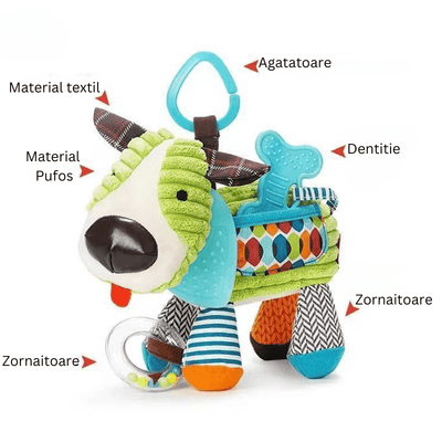 Jucarie Bebelusi 3 in 1 Ludiro Catel Interactiv cu Accesorii Zornaitoare, Dentitie si Agatatoare - LUDIRO