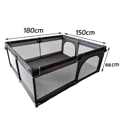 Tarc de Joaca pentru Copii, 1-5 Ani, 180x150x66 Cm, Spatiu Sigur si Generos, Cu Plasa Moale, Protectie la Colturi si Structura Stabila, Ideal pentru Interior si Exterior, Usor de Asamblat, Negru - LUDIRO