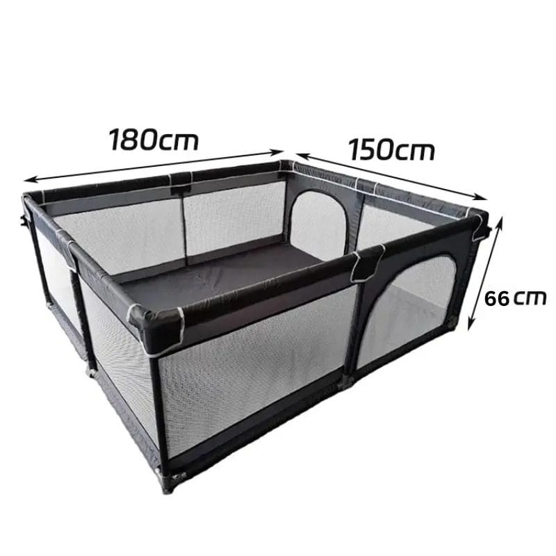Tarc de Joaca pentru Copii, 1-5 Ani, 180x150x66 Cm, Spatiu Sigur si Generos, Cu Plasa Moale, Protectie la Colturi si Structura Stabila, Ideal pentru Interior si Exterior, Usor de Asamblat, Negru - LUDIRO