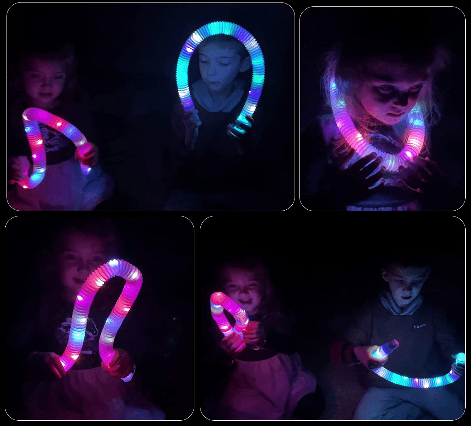 Set 6 Tuburi Antistres, cu Lumina LED, Fidget Pop Tube, 20x2 cm - LUDIRO