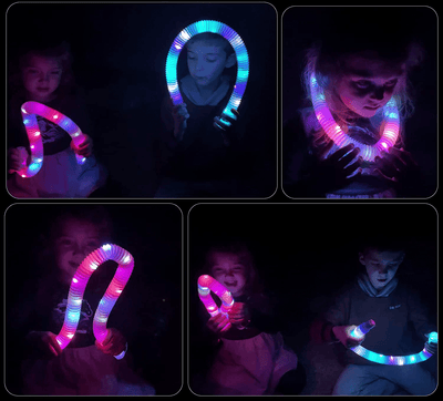 Set 6 Tuburi Antistres, cu Lumina LED, Fidget Pop Tube, 20x2 cm - LUDIRO