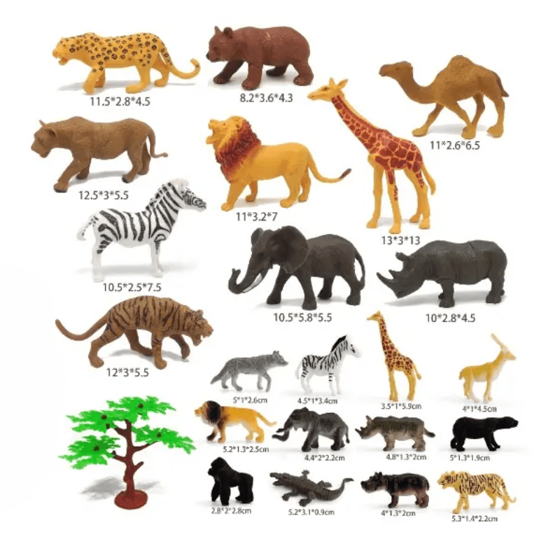Set Educativ LUDIRO cu 23 de Animale Salbatice si Copac, Figurine Realiste pentru Copii, cu Dimensiuni Variate si Cutie de Depozitare, Invatare prin Joaca Activa - LUDIRO