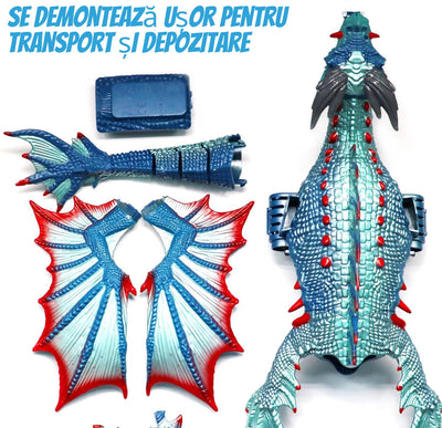 Dragon Interactiv de Apă cu Telecomandă, Funcție Stropire, Lumini, Acumulator Reîncărcabil, 43 cm, Jucărie Piscină, Albastru - LUDIRO