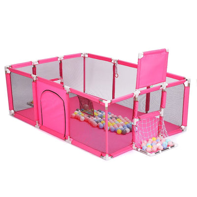 Țarc de copii XXL 235×129×66 Cm, Loc de Joacă Sigur cu Poartă si Coș, Acces Lateral cu Fermoar, Cadru din Oțel Inoxidabil, 1–6 Ani, Roz - LUDIRO
