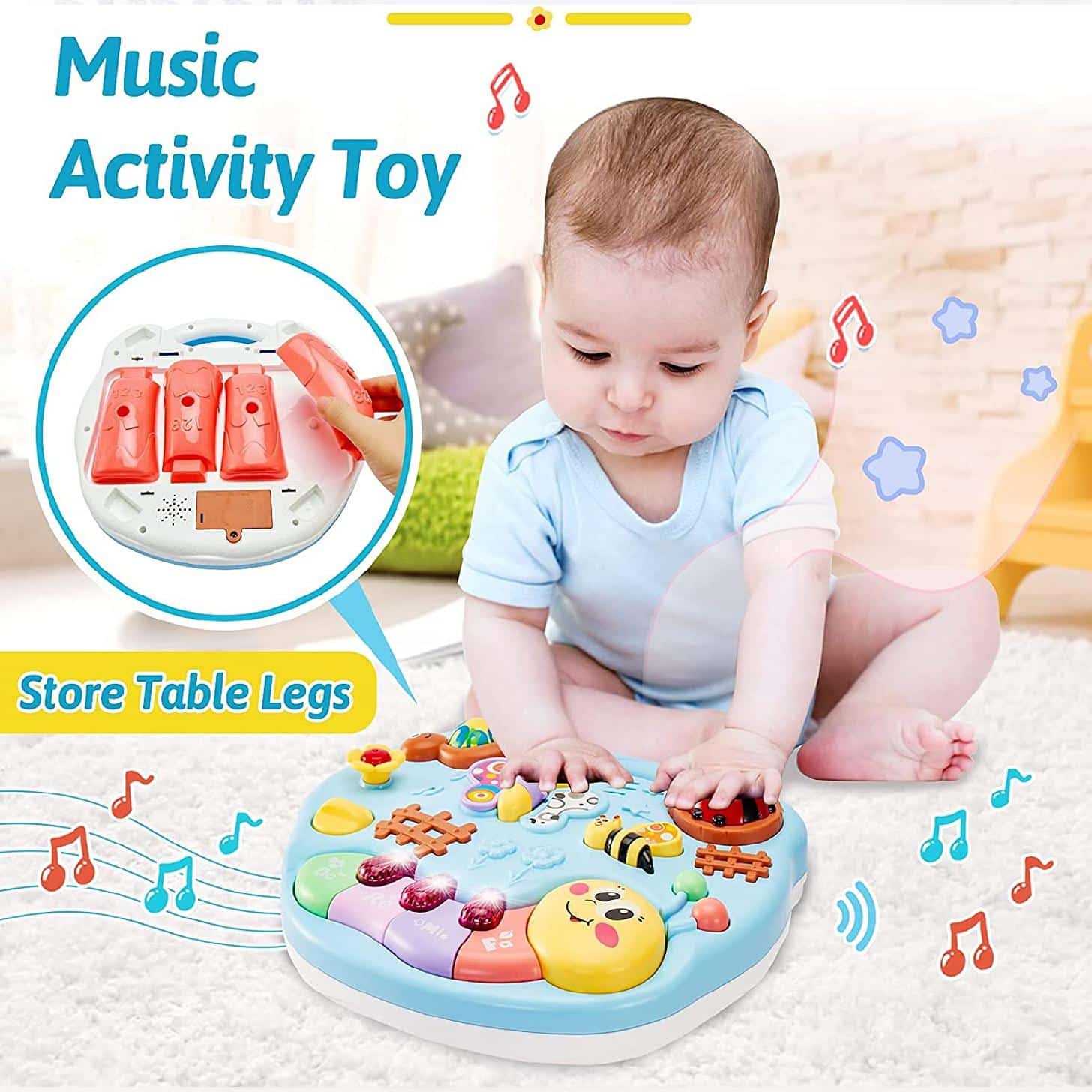 Jucarie Interactiva Bebelusi 3 in 1, Lumini si Sunete, Educativa, Multiple Activitati, Cu Picioare si Sistem de Agatare, 26.5x27.5x17 Cm, + 1 An - LUDIRO