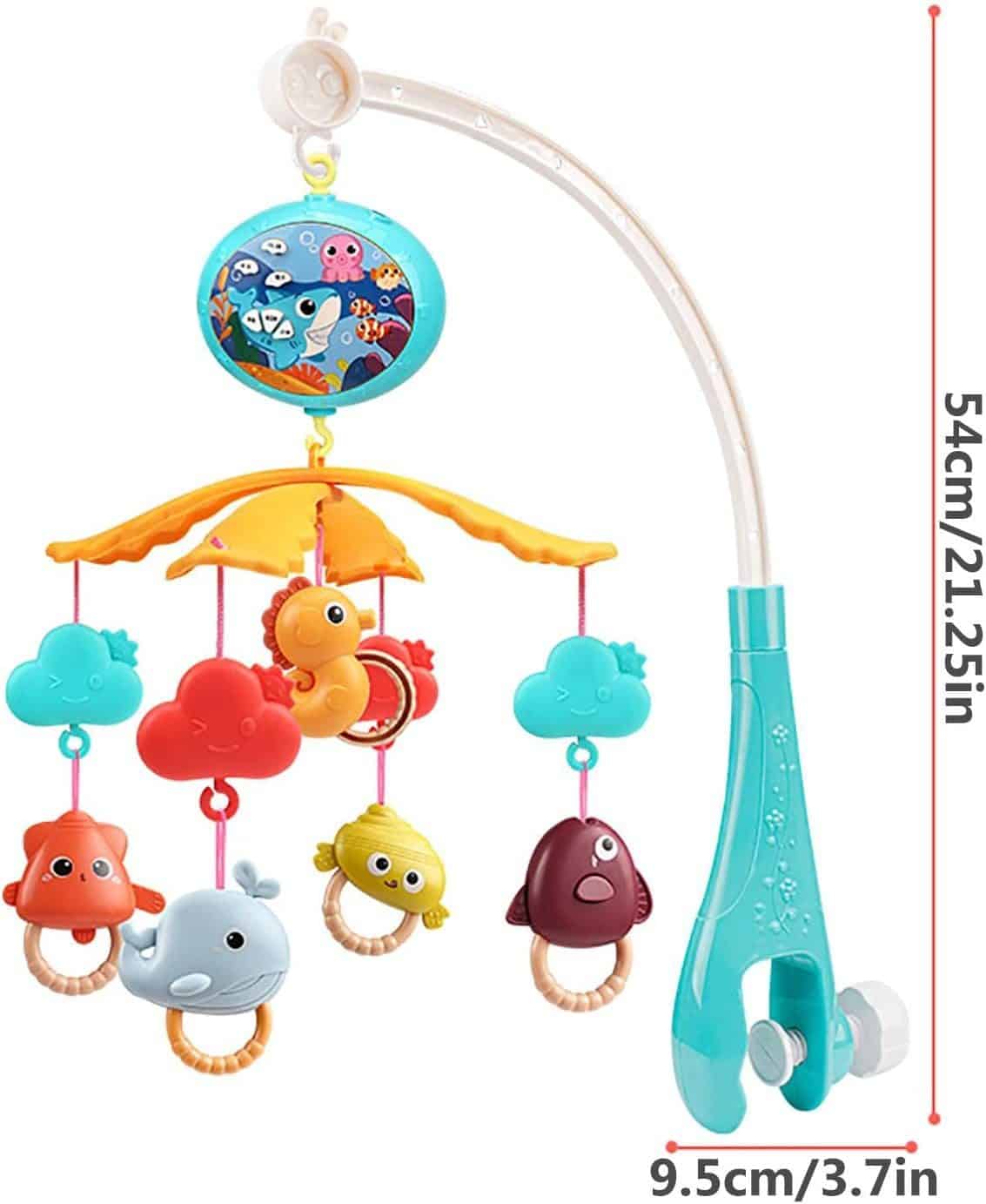 Carusel Muzical cu Telecomanda si Proiector, 200 Melodii, Volum Reglabil, Temporizator de Oprire, Functie Rotire, 54 x 9.5 Cm, Animale Marine, Albastru,+ 0 Luni - LUDIRO