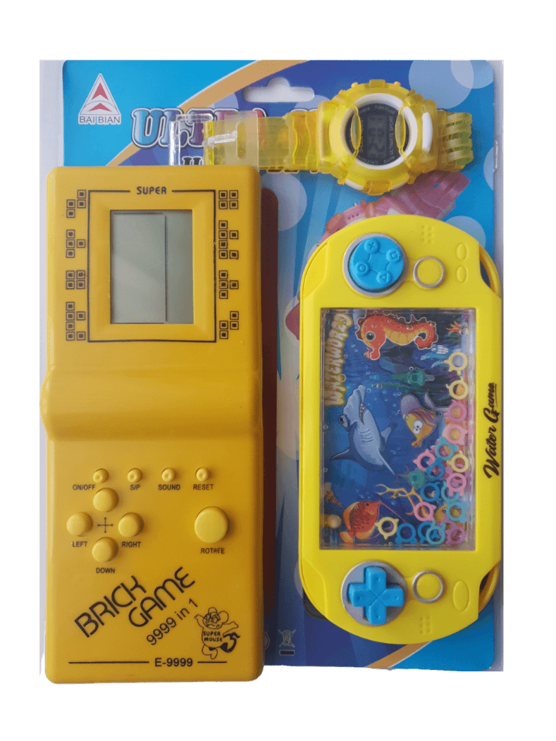 Resigilat - Set Trei Jucarii Interactive, Tetris, Joc cu Cerculete in Apa si Ceas de Mana, Galben, + 3 ani - LUDIRO