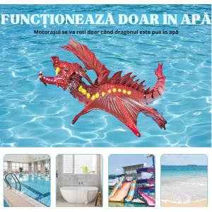 Dragon Interactiv de Apă cu Telecomandă, Funcție Stropire, Lumini, Acumulator Reîncărcabil, 43 cm, Jucărie Piscină, Rosu - LUDIRO