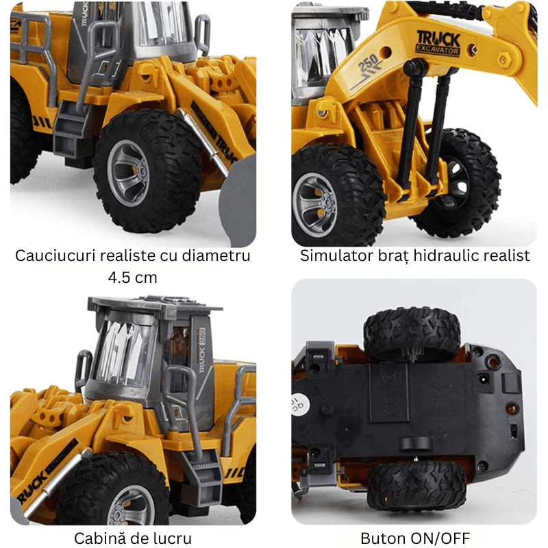 Resigilat - Buldoexcavator cu Telecomanda cu Incarcare Frontala RC, Lumini, Sunete si Cupa Mobila - LUDIRO