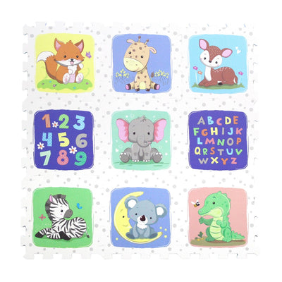 Resigilat - Covor Puzzle din Spuma EVA pentru Copii Ludiro, Set 9 Piese Educationale cu Animale, Litere si Cifre, Sigur, Non-Toxic, Suprafata Totala 89x89 Cm, Asamblare 3D, Joaca si Invatare - LUDIRO