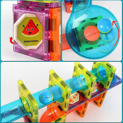 Resigilat - Set de Constructie, Blocuri Magnetice STEAM 3D Educationale, Circuit cu Bile, Lumini Led Interactive, 2 Figurine, Multiple Moduri de Construit, 292 piese, Multicolor, + 3 Ani - LUDIRO