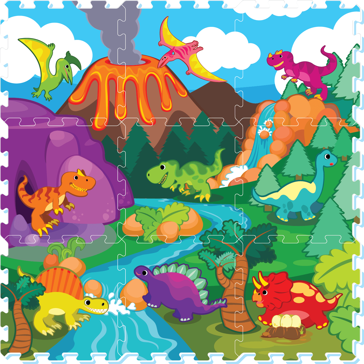 Covor Puzzle din Spuma EVA pentru Copii Ludiro, Set 9 Piese Educationale cu Lumea Dinozaurilor - LUDIRO
