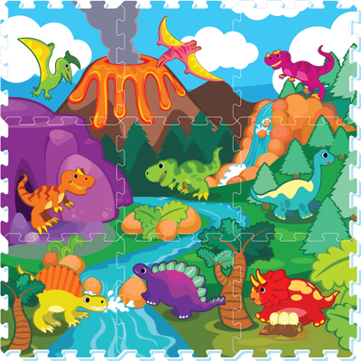 Covor Puzzle din Spuma EVA pentru Copii Ludiro, Set 9 Piese Educationale cu Lumea Dinozaurilor - LUDIRO