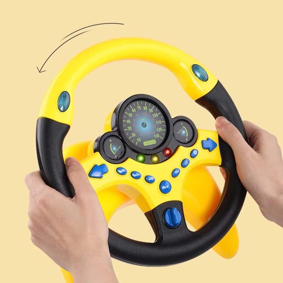 Volan Interactiv cu Sunete si Lumini, Simulator de Condus, cu Suport si Prindere Ventuze, Rotire 360 grade, Galben Negru, + 3 Ani - LUDIRO