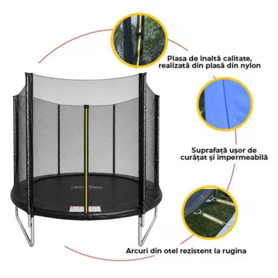 Trambulină pentru Copii 244 cm cu Plasă de Protecție Exterioară, 48 Arcuri, Certificare de Siguranta, Negru - LUDIRO