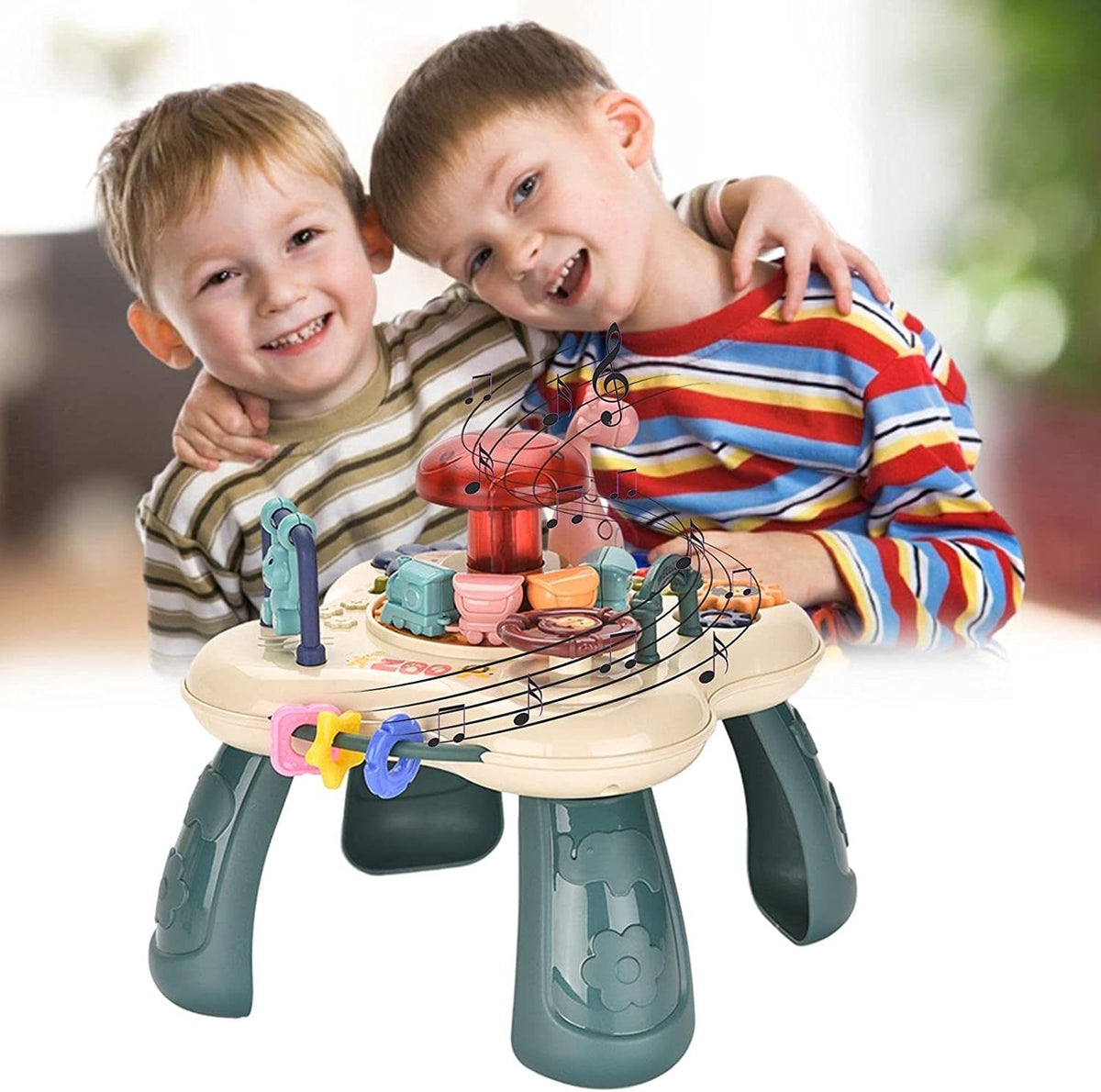 Resigilat - Mini Masuta Interactiva Educativa pentru Bebelusi, Parcul Zoologic, Lumini si Sunete, Activitati Multiple, 18x18x18 Cm, + 18 Luni - LUDIRO