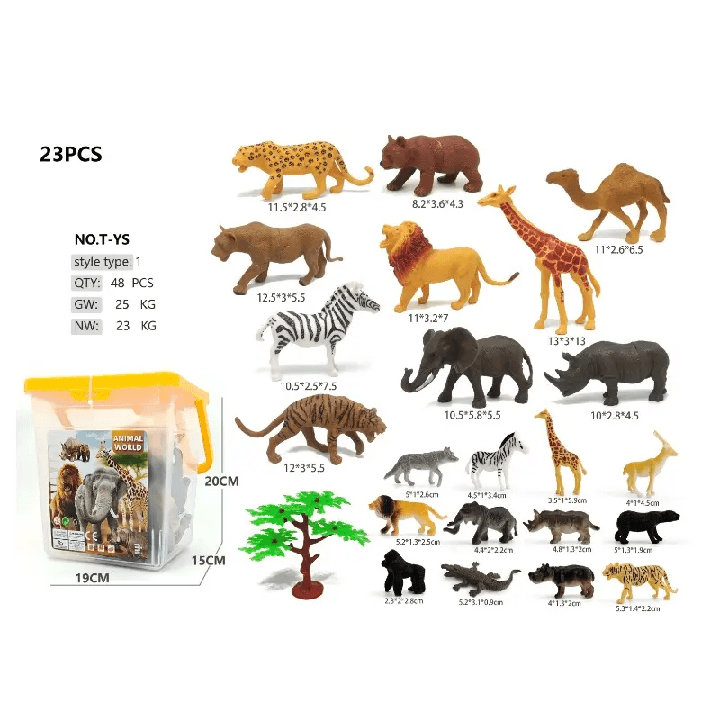 Set Educativ LUDIRO cu 23 de Animale Salbatice si Copac, Figurine Realiste pentru Copii, cu Dimensiuni Variate si Cutie de Depozitare, Invatare prin Joaca Activa - LUDIRO