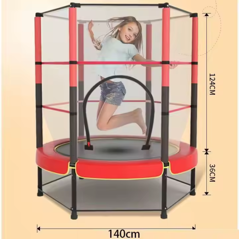 Trambulina pentru Copii LUDIRO, Diametru 140 Cm, Inaltime 160 Cm, Cu Plasa de Siguranta, Suporta 200 kg, Interior sau Exterior, Pentru Dezvoltarea Echilibrului, Rosie, + 3 Ani - LUDIRO