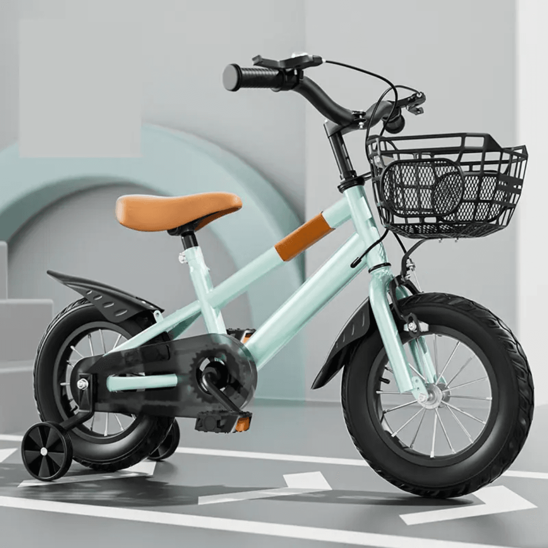 Bicicleta pentru Copii Ludiro 16 Inch, Diametru Roti 40 Cm, cu Frane Fata-Spate, Roti Ajutatoare, Cauciucuri Anti-Alunecare si Cadru din Otel, Cos Metalic, Ideala pentru Copii de 4-7 Ani, Turcoaz - LUDIRO