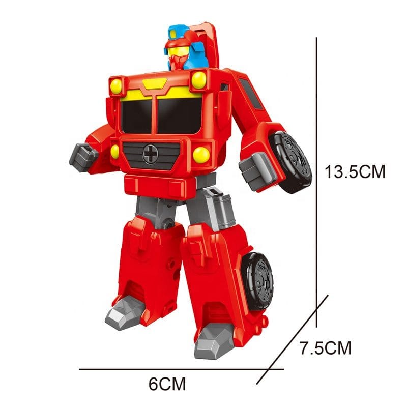 Resigilat - Robot Transformer DIY in 3 Masini de Pompieri, Surubelnita Inclusa, 6x7.5x13.5 cm, + 3 Ani, Rosu - LUDIRO