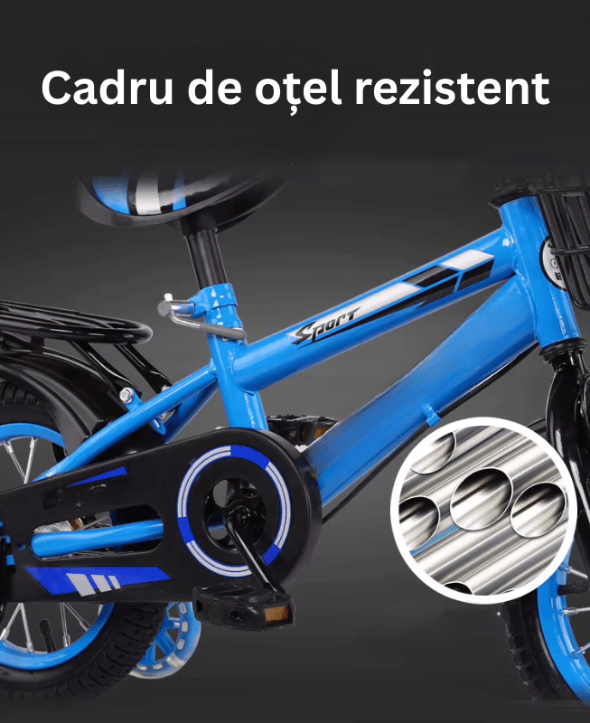 Bicicleta pentru Copii Ludiro 16 Inch, Diametru Roti 40 Cm, cu Frane Fata-Spate, Roti Ajutatoare, Cauciucuri Anti-Alunecare si Cadru din Otel, Ideala pentru Copii de 5-7 Ani, Albastru - LUDIRO