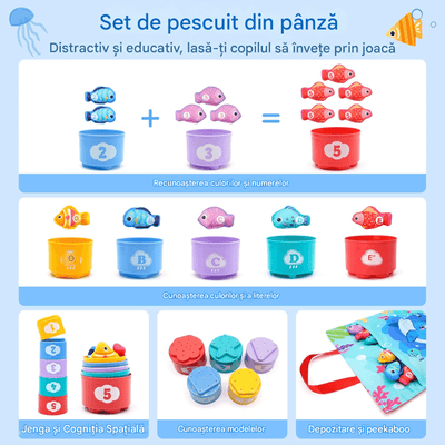 Set Pescuit Educativ cu 22 accesorii, Invatare prin Joaca, Culori, Forme, Numere, Litere - LUDIRO