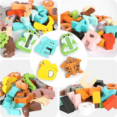 Set Alfabet Creativ din Lemn Ludiro, Litere cu Animale Montessori, Educatie prin Joaca, + 3 Ani - LUDIRO
