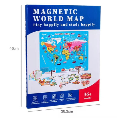 Puzzle Educativ Magnetic din Lemn, Harta Lumii, Invatare Interactiva pentru Copii peste 3 Ani, 143 Piese, 44.2x34.7 Cm - LUDIRO