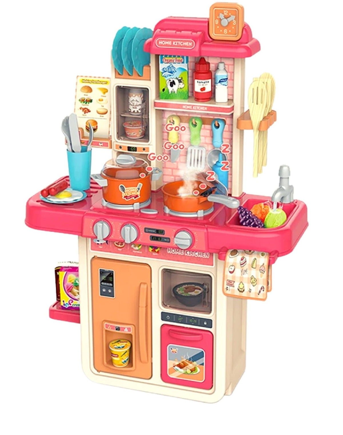 Resigilat - Set de Joaca Bucatarie Multifunctionala pentru Copii, 42 Piese, Lumini si Sunete Realiste, Aragaz, Cuptor, Chiuveta Functionala cu Apa, Bej Rose, 63x47x23 Cm - LUDIRO