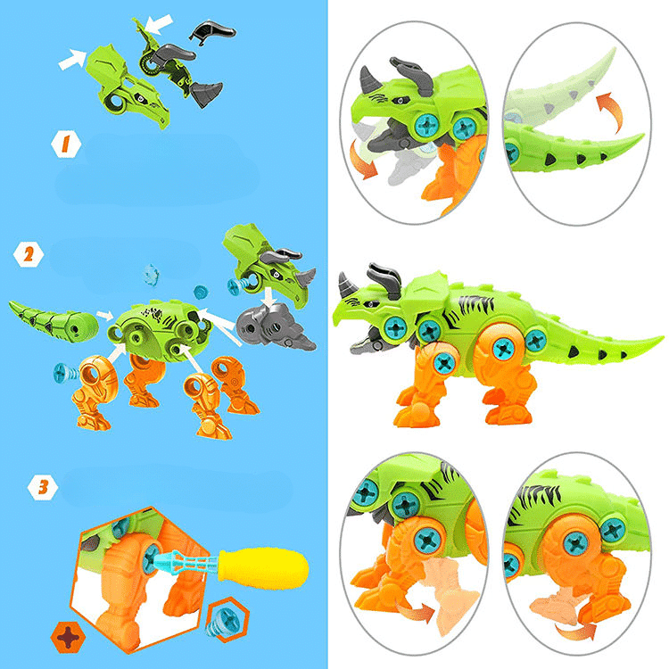 Jucarie Interactiva STEM DIY, Dinozaur de Construit, Triceratops, Surubelnita Inclusa, Culori Aleatorii, 19x10x5.5 Cm, + 3 Ani - LUDIRO