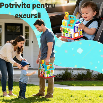 Resigilat - Căsuță Interactivă Montessori 20 în 1 pentru Bebeluși, Centru de Activități Educativ cu Muzică, Lumini, Telefon, Sortator și Joc Prindere Păsări, Fără BPA, 6-36 Luni - LUDIRO