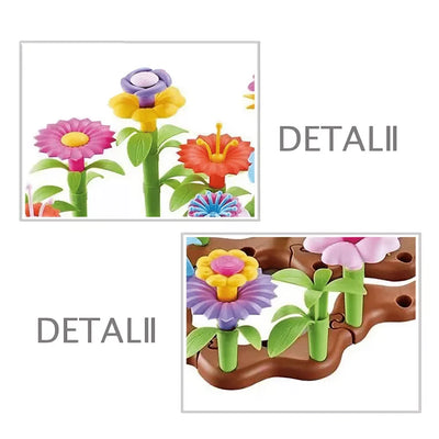 Set de Construit Educativ pentru Copii, Gradina cu Flori Colorate, 56 piese, +3 ani - LUDIRO