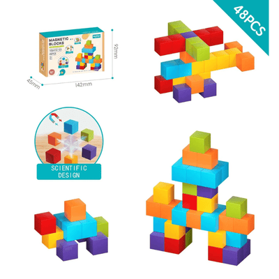 Set Cuburi Magnetice Educative 3D Ludiro, 48 Piese pentru Creativitate, Logica si Dezvoltare STEM - LUDIRO